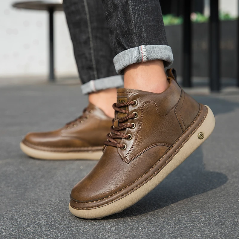 Men Casual Shoes PU Splicing Flat Bottom Comfortable Anti Slip Classic Men Shoes Size 38-47
