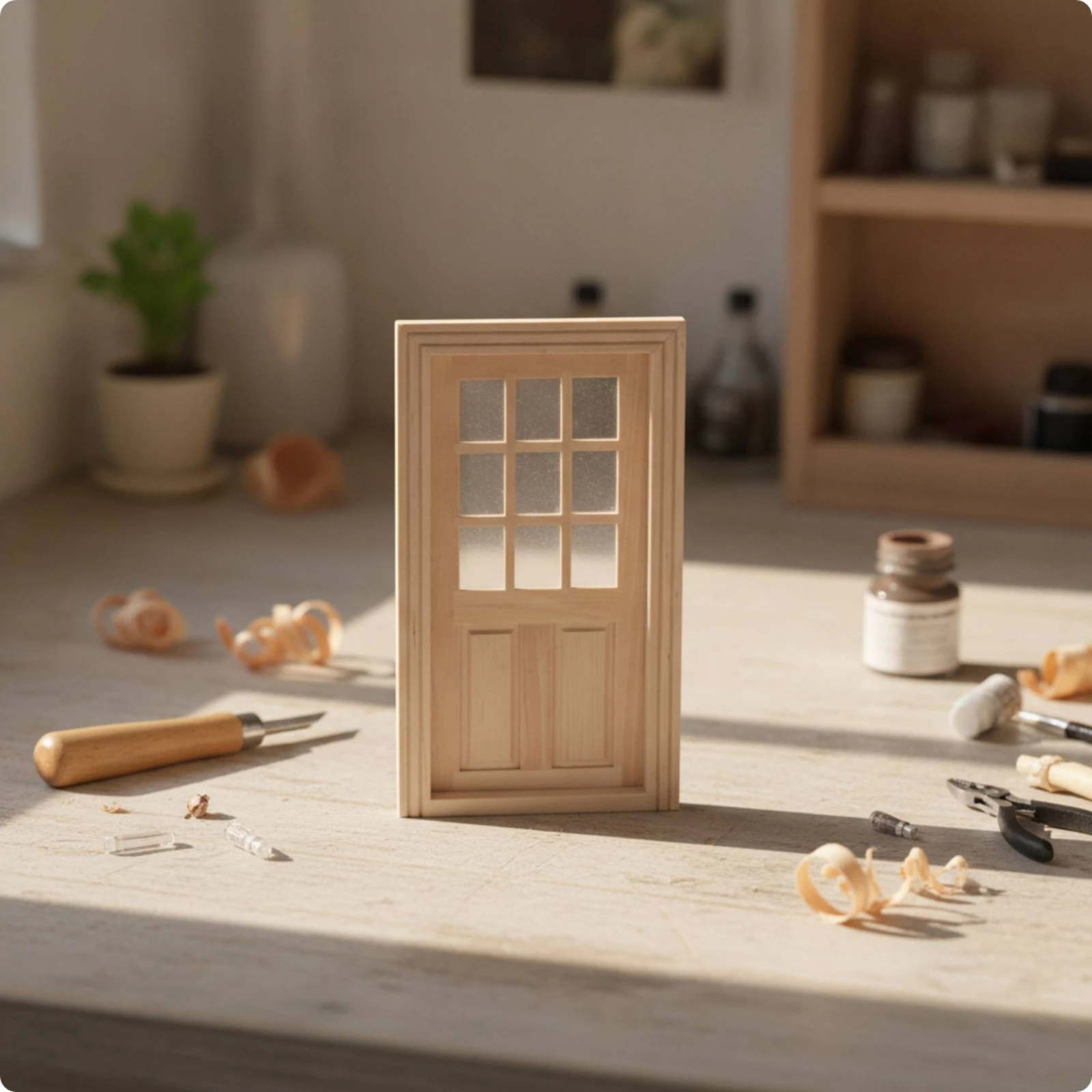 Dollhouse Door with Window Paintable Miniature Door Frame Window Frame Creative Unique for Crafters, Model Building