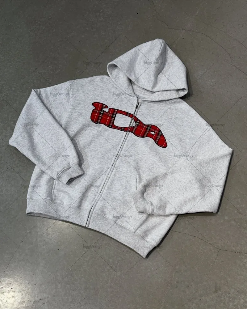 

2025 New American Retro Plaid Printed Zipper Hoodie Men Trendy Harajuku Y2K Streetwear Women Hip-hop Casual Oversized Sweatshirt