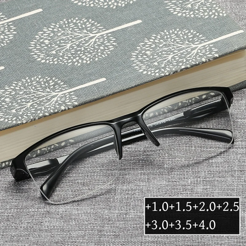 

Presbyopia Glasses Fashion Half Frame Portable Personality Reading Glasses for Men Women Computer Eyewear Diopter +1.0+1.5+4.0