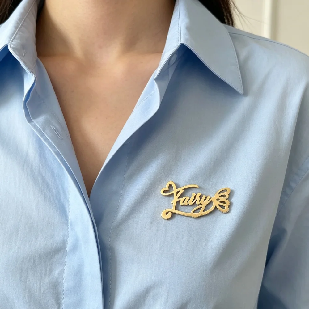 Custom Name Butterfly Brooch Personalized Script Heart Nameplate Lapel Pin Stainless Steel Women Jewelry Perfect Gift For Her