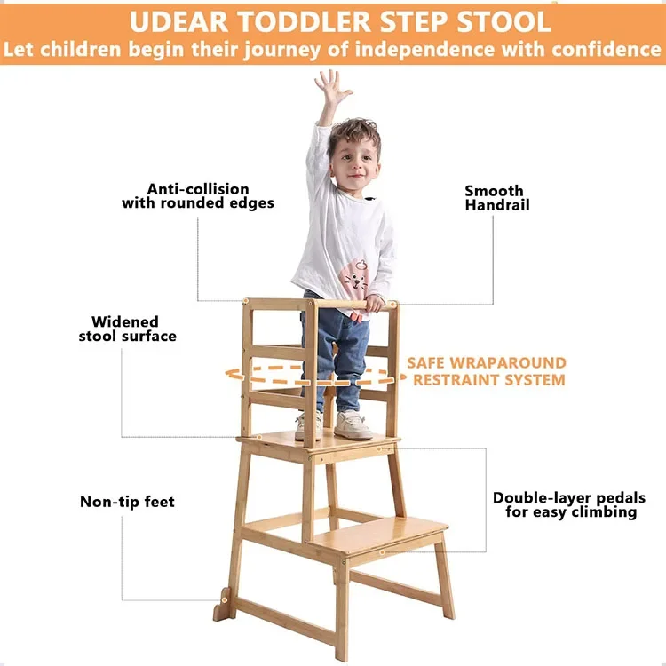 Bamboo Kid Step Stool Learning Tower,kitchen Step Stool Living Room Furniture Home Stool & Ottoman Modern Natural Baby chair