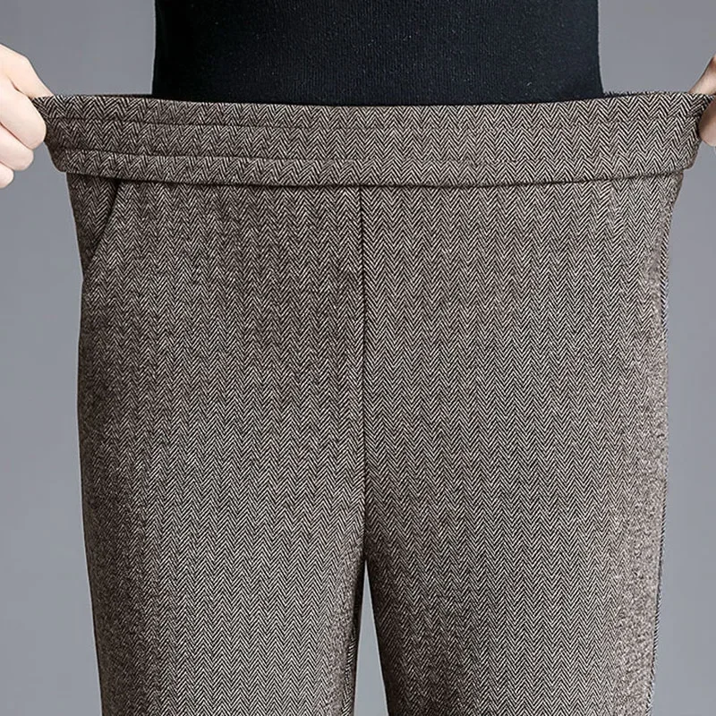 Calça elástica de lã harém feminina, calça lápis de cintura alta, terno novo estilo coreano, outono e inverno, 2024