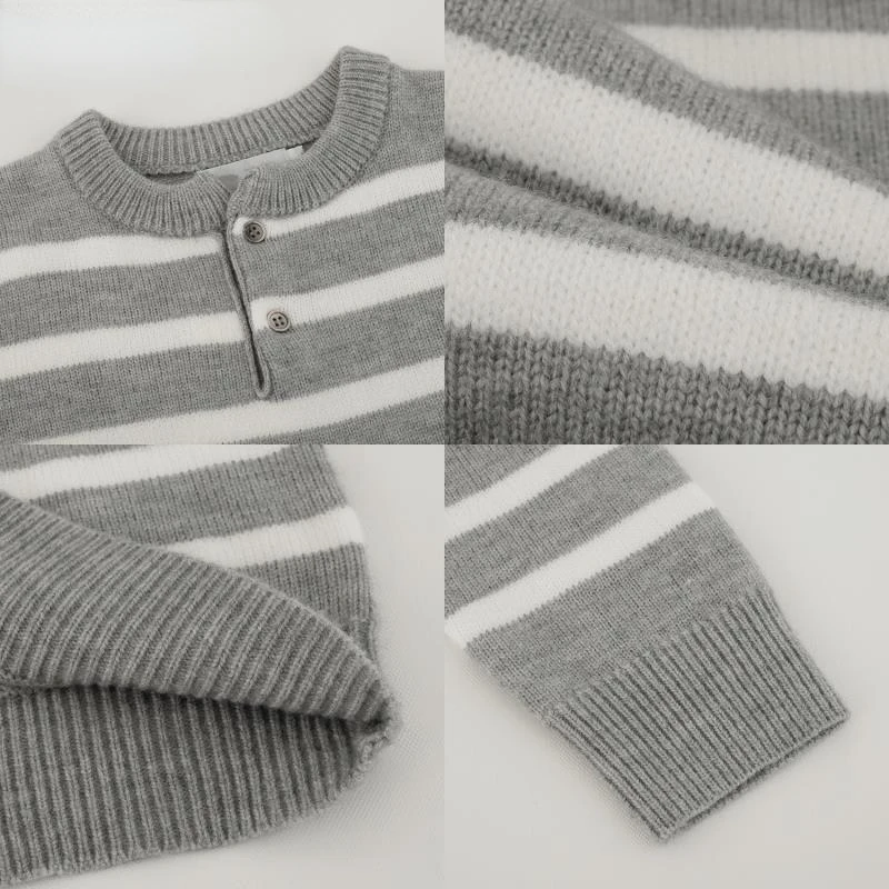 New Striped Sweater Male Button Round Neck Vintage Pullover Autumn Casual Loose Knitted Sweater Men Korean Clothes