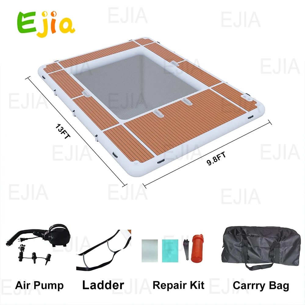 Nadmuchiwany pływający basen nadmuchiwana stacja dokująca pływająca platforma 13x10ft nadmuchiwany basen morski z siatką do jachtów łodzie woda