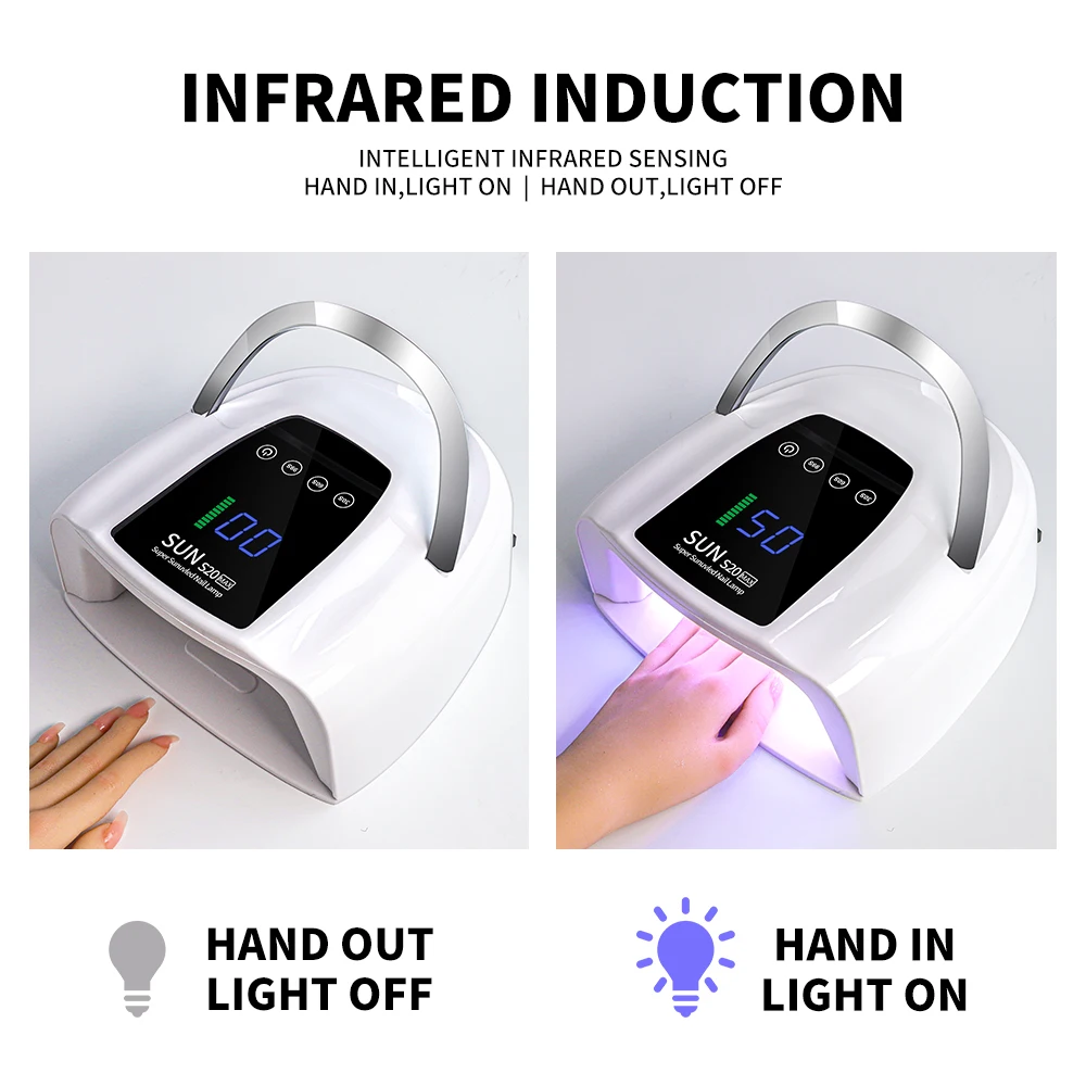 Rechargeable UV LED Nail Art Lamp for Cure Gel Nail Polish 48LEDS Nail Dryer with Motion Sensing Professional Nail Art Tool