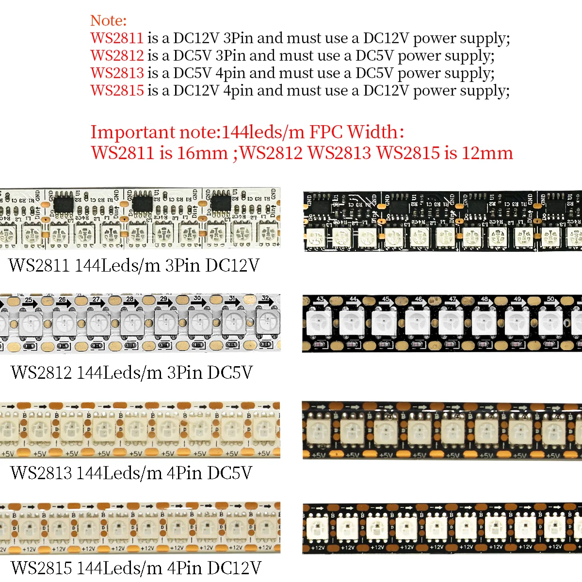 1-5M WS2812B WS2811 WS2813 WS2815 individually addressable LED strip light 144leds/m 5050 Smart RGBIC led lights Lamp home decor