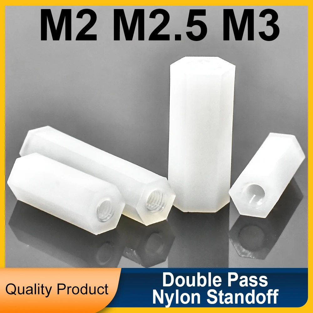 White Double Pass Nylon Standoff Hexagon Spacer Column Plastic Nylon Flat Doubles Head  Standon Screws For PCB Fixing M2 M2.5 M3