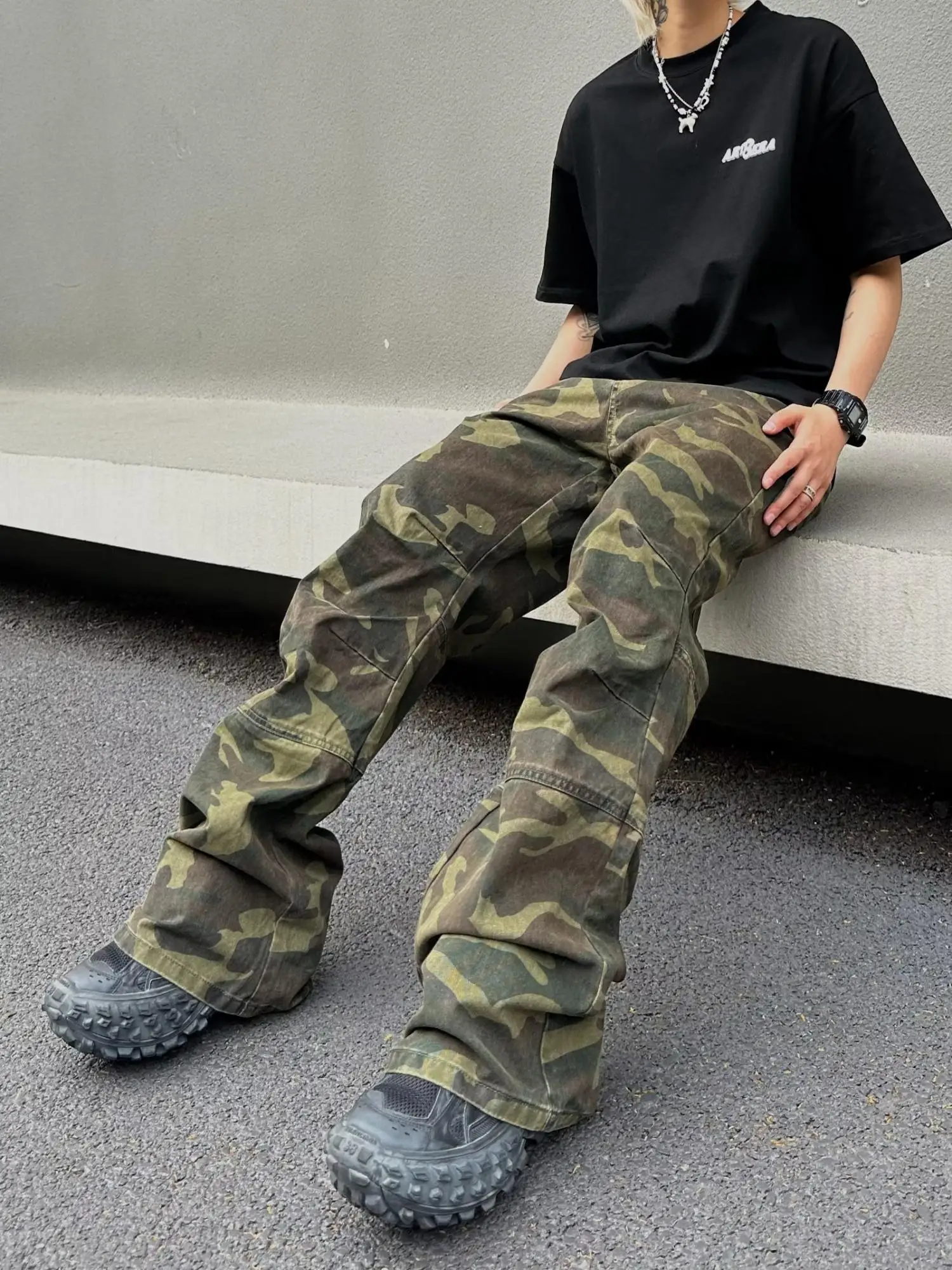 

American Camouflage Wide Leg Workwear Jeans Men's Women's High Street Hip Hop Loose Fit Casual Long Pants Youth Trend