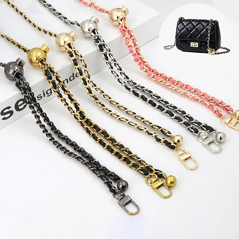 

Leather Handle Bag Strap Rhombus Bag Gold Bead Ball Chain Adjustable Crossbody Portable Pearl Shoulder Strap Purse Accessories