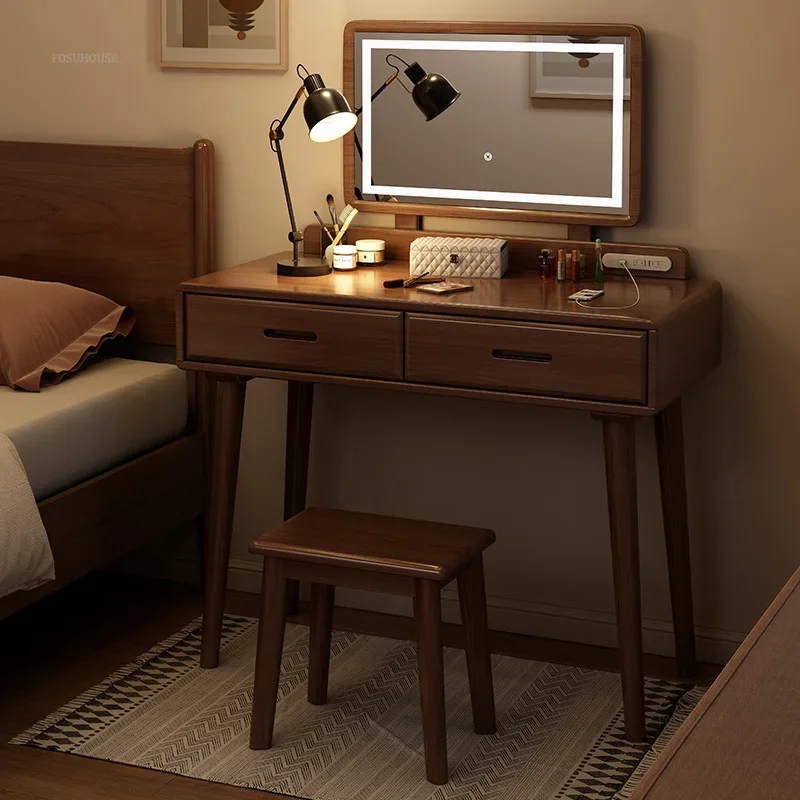 European Wood Dressing Table for Bedroom Small Apartment with Drawer Mirror Dresser Light Luxury Simple Dressers for Powder Room