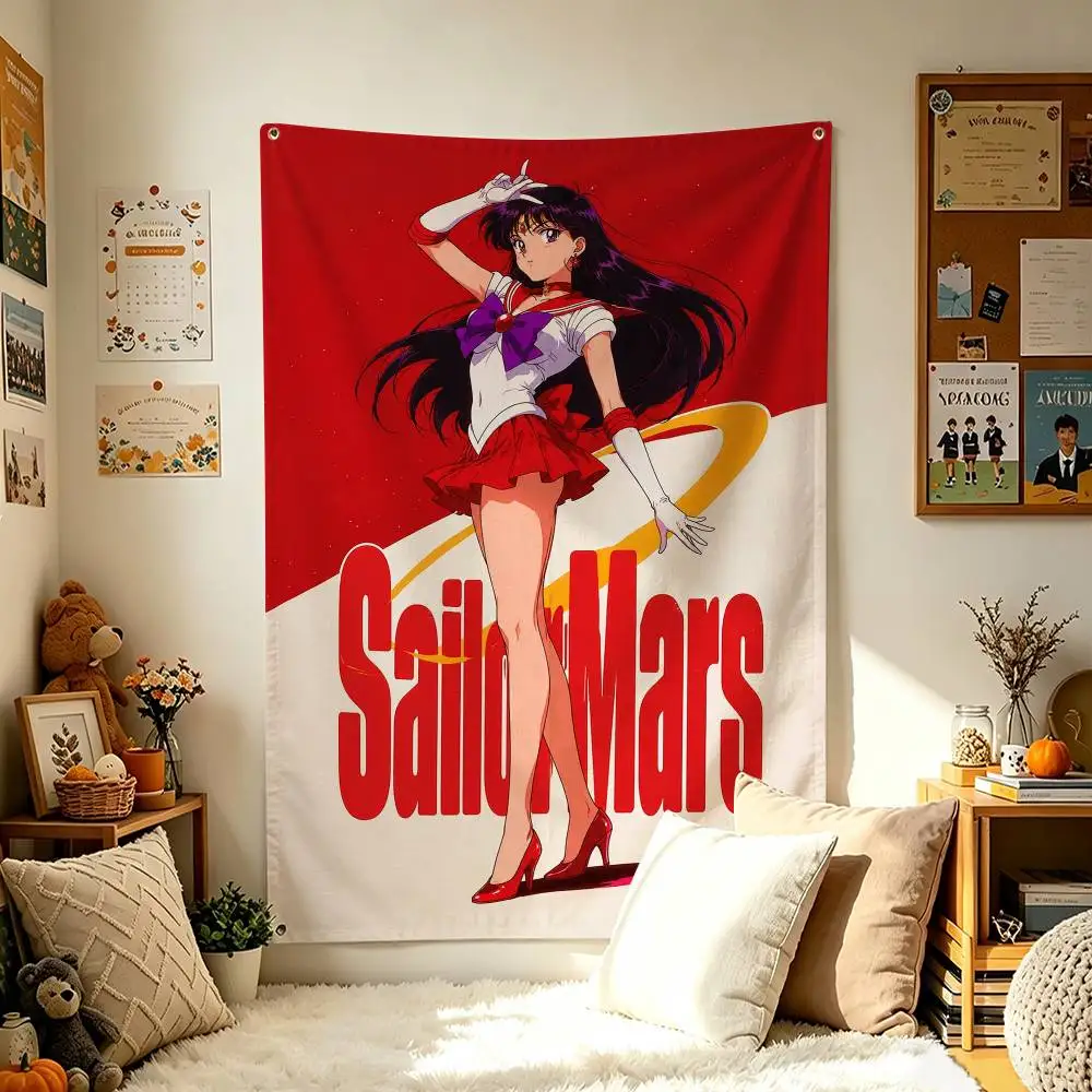 Magic Girl S-Sailor Mars R-Rei Hino Vertical Flag Tapestry Wall Hanging Indoor Outdoor Home Decor