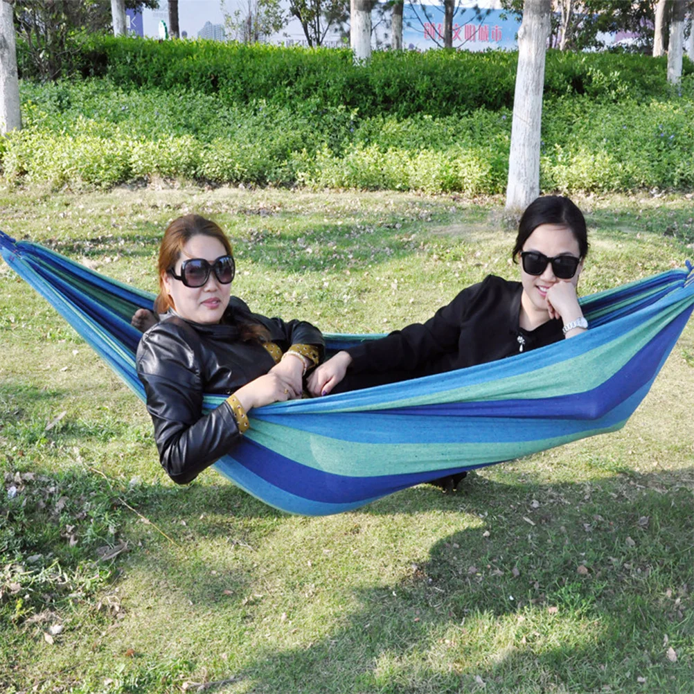 1 conjunto de rede de acampamento arco-íris listrado lona portátil leve rede para viagens ao ar livre jardim praia relaxamento