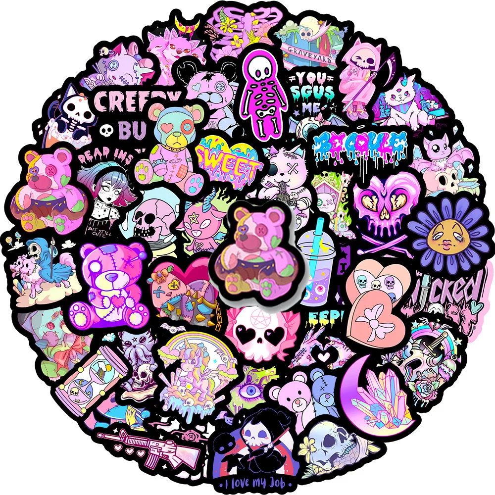 10/30/50pcs Cute Horror Purple Skull Cartoon Stickers Gothic Decal for Suitcase Laptop Skateboard Funny Graffiti Sticker Kid Toy