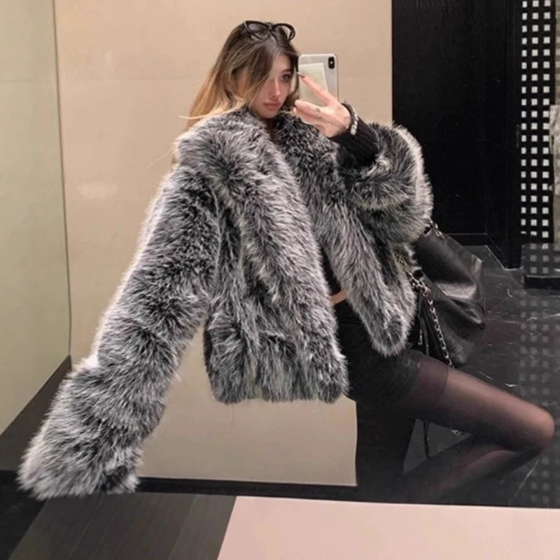 Trendix الفاخرة فو الفراء سترة طويلة النساء الشتاء موضة الوقوف طوق الدافئة الفراء سترة فضفاضة حفلة أنيقة فو الفراء معطف 2025 #4