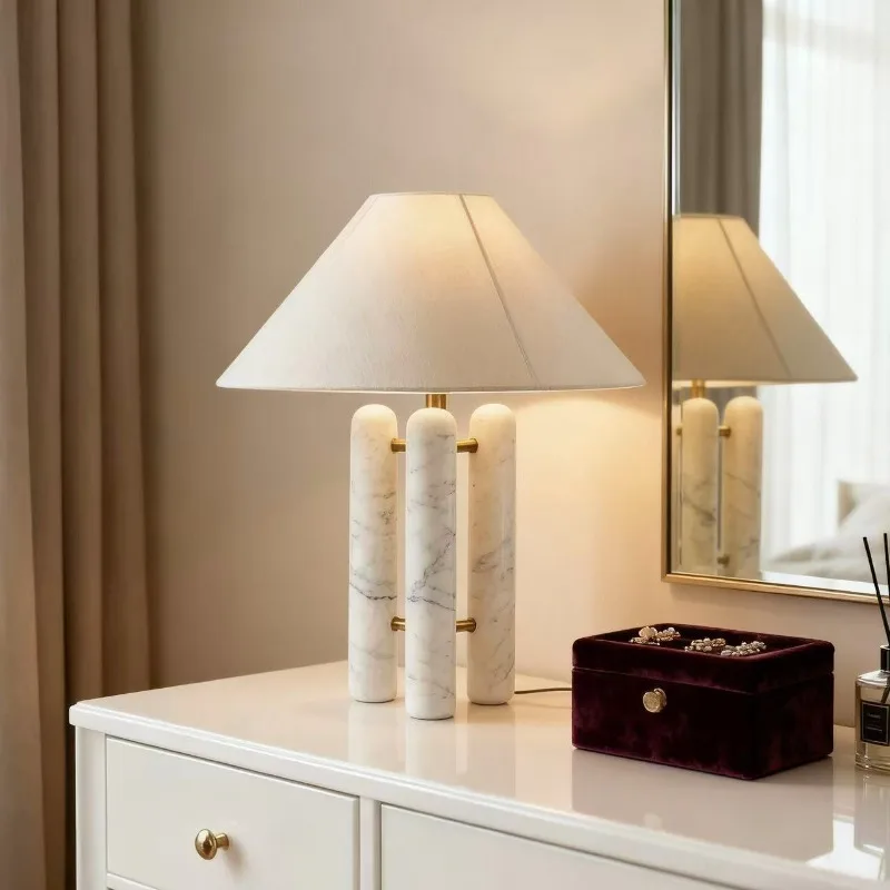 American fabric marble desk lamp study bedside lamp