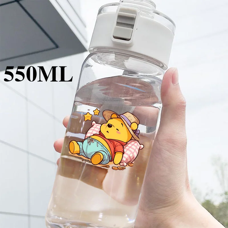 Cartoon Winnie The Pooh Large Capacity Fitness Water Bottle Water Cup Women Plastic Portable Cup Kawaii Lady Drinking Cup 550ml