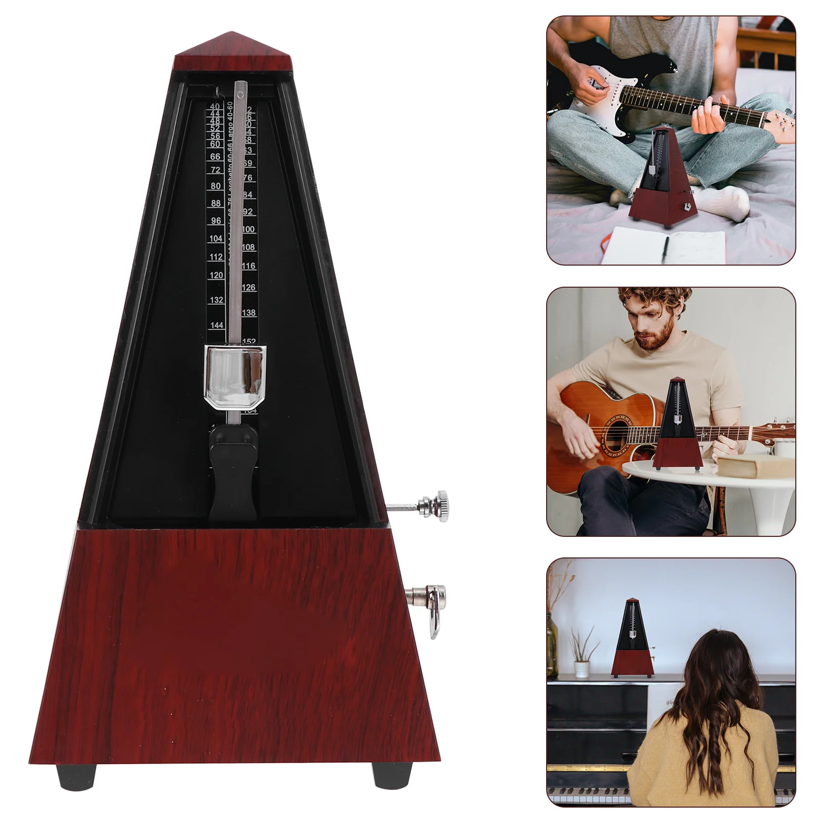 

1pc Mechanical Metronome Durable Wooden Design For Guitar Violin Piano Drum Practice Beginners Rhythm Trainer Musical