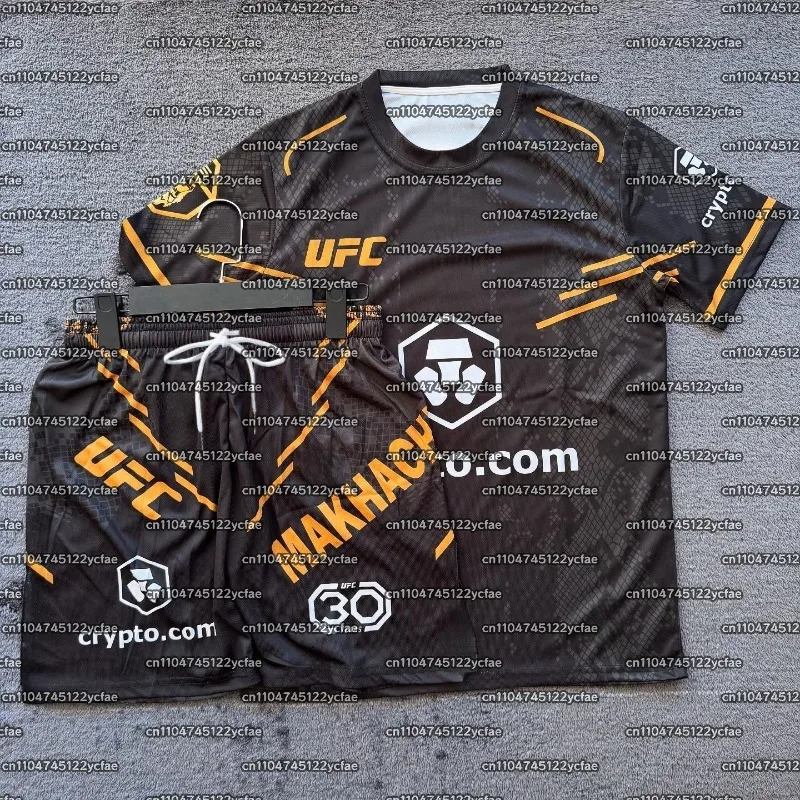 

Men's UFC Fighters Islam Makhachev Combat Fighting Event Tee And Shorts Set Breathable Jersey Wrestling Running Sweat-Absorbing