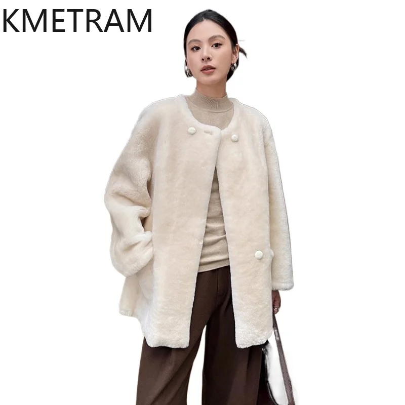 

100% Natural Merino Wool Sheepskin Double Faced Fur Jacket Woman Luxury White Real Fur Coat Women Winter Clothes 2025 Fourrure