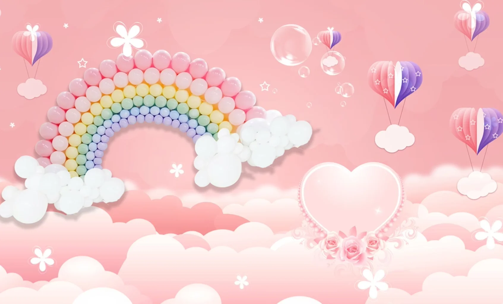 Custom cartoon wallpaper Nordic hand-painted pink clouds cartoon starry sky children's room background wall 3d wallpaper