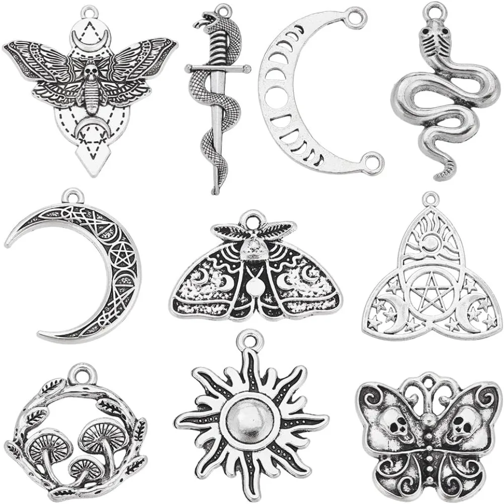 

40 шт. готические подвески Таро подвески оптом гот античное серебро мотыль бабочка череп фаза луны змея волшебный шарм оптом