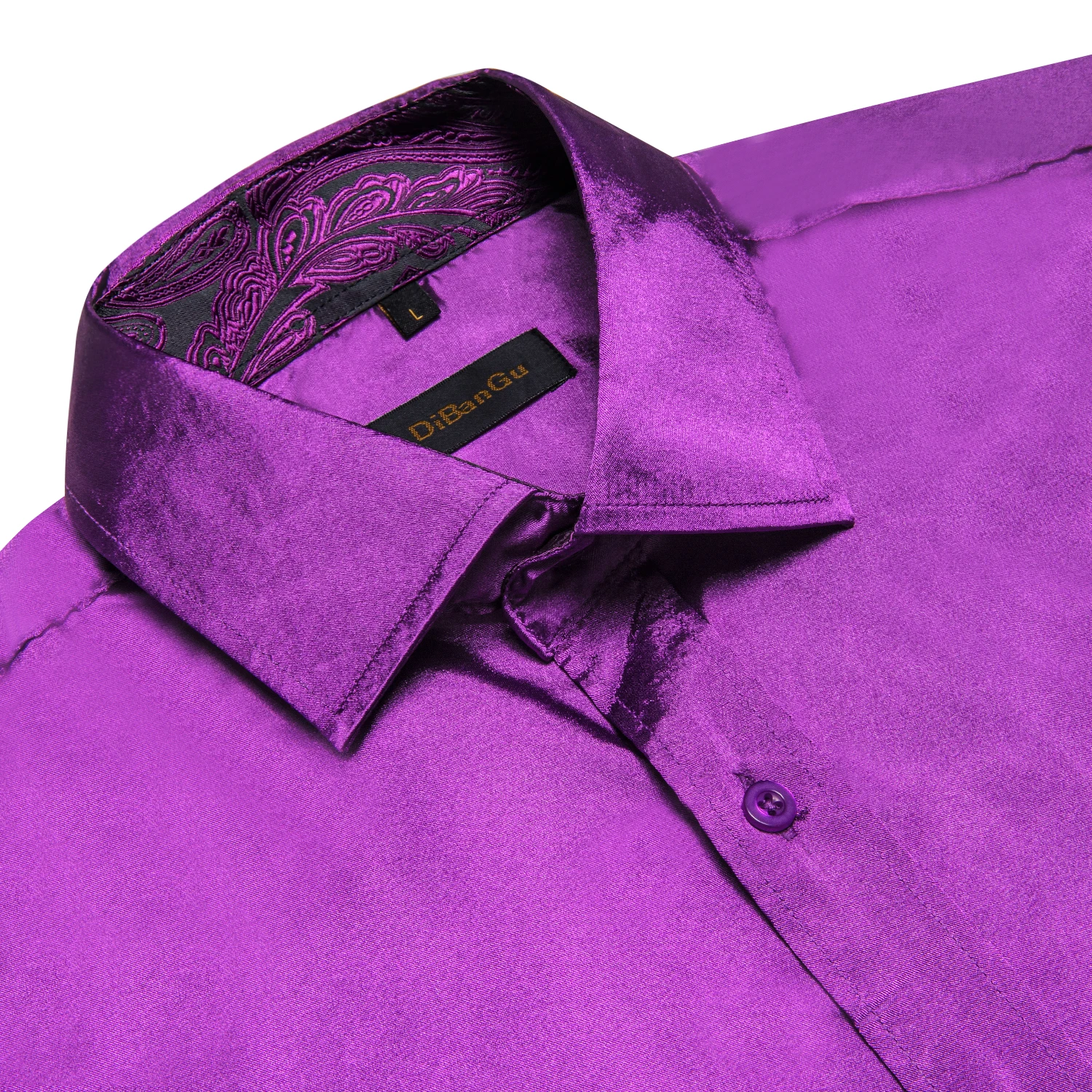 Men\'s Purple Satin Luxury Dress Shirts Silk Smooth Soild Wedding Party Social Tuxedo Prom Shirt Long Sleeve Top Casual Men Cloth