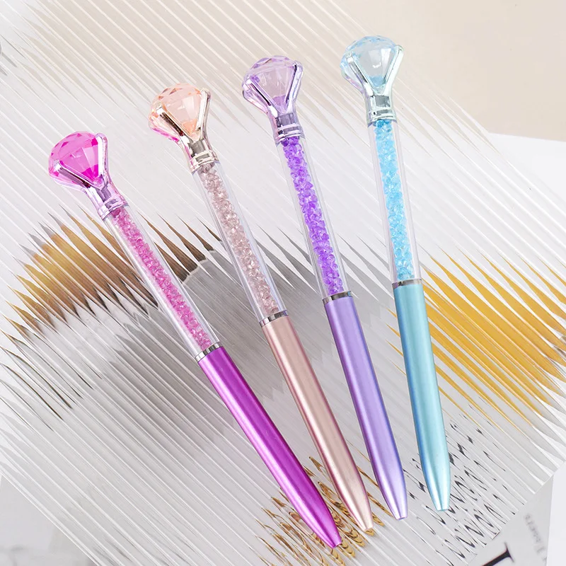 5pcs/pack Imitation Metal Quicksand Ballpoint Pen, Big Diamond Student Gift