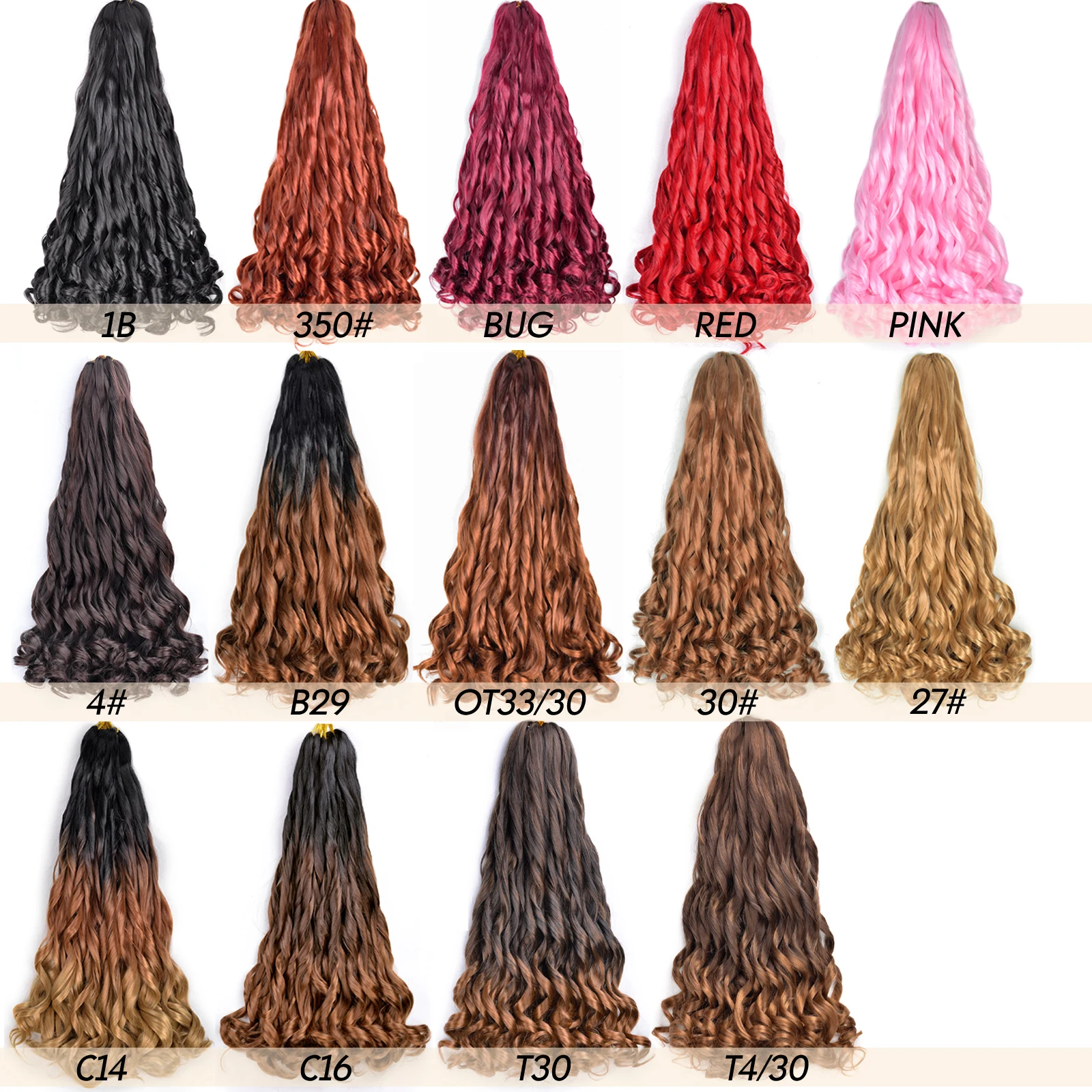 Extensiones de cabello trenzado de rizos franceses, cabello sintético de 24 pulgadas, onda suelta, rizo en espiral, cabello de ganchillo trenzado hinchable