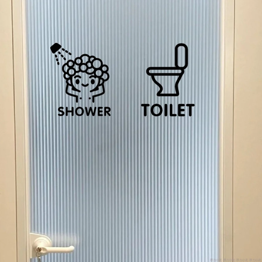 

Toilet Shower Signage Stickers Shopping Malls Fitness Centers Restrooms Bathrooms Glass Door Panels Wall Stickers Decoration