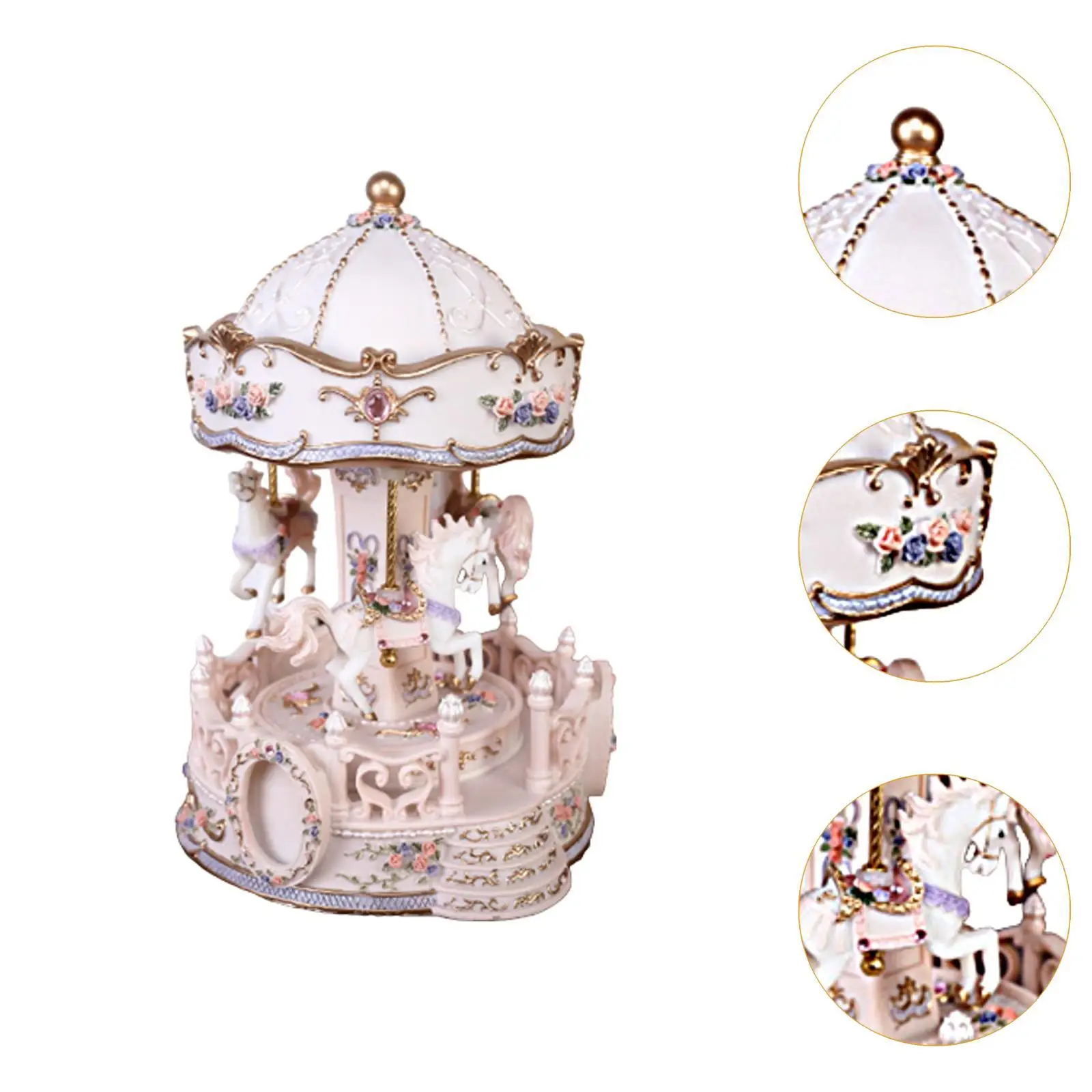 3 Horse Rotate Play Music Carousel Horse Music Box for Mom Girlfriend Women