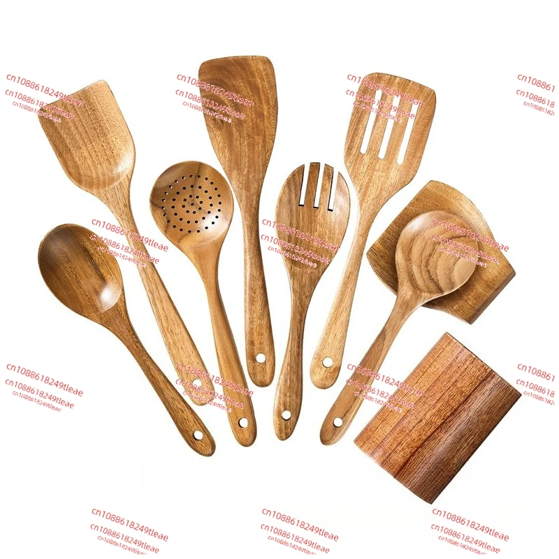 

9PCS Wooden Spoons For Cooking, Wooden Utensils For Cooking With Utensils Holder, Teak Wooden Kitchen Utensils Set