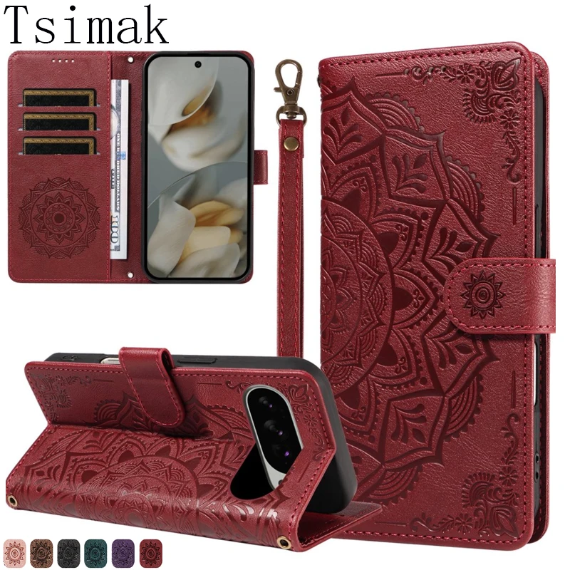 3D-geprägte Mandala-Blumen-Magnet-Brieftaschenhülle für Google Pixel 7 8 9 10 Pro Pixel10 7A 8A 9A 10A 10 A Flip-Leder-Handyhülle