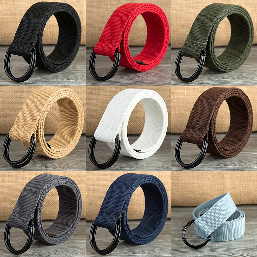 Tactical Canvas Belt High Quality Women Men 2023 New Double D-Ring Buckle Waistband Casual Canvas Female Belt Fabric for Jeans