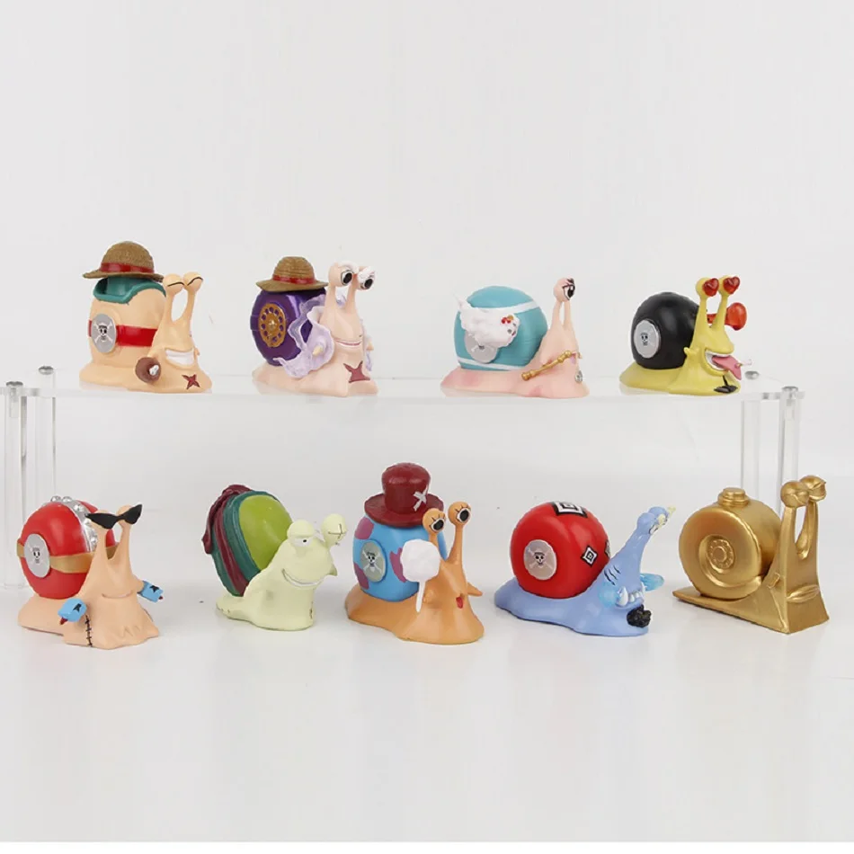 9 pçs anime uma peça comum caracol figura luffy chopper ace roronoa zoro telefone bug brinquedo modelo ornamentos crianças presentes de natal