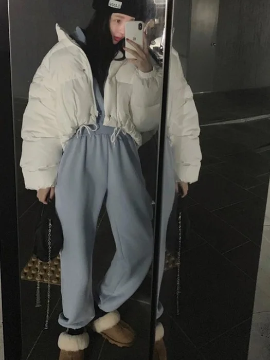 Faionable-Conjunto de ropa informal de invierno de talla grande para mujer, sudadera y pantalones con forro de Fce, estilo coreano, holgado y perezoso