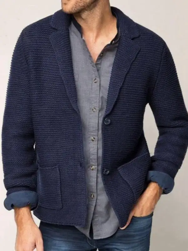 

Мужской повседневный вязаный кардиган-пальто с длинными рукавами и отложным воротником, осенне-зимняя модная верхняя одежда, удобный, дышащий...