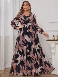TOLEEN-Floral Print Lantern Sleeve Dress for Women, Casual Elegant Split Thigh Dress, Spring and Summer Clothing, Plus Size 2024