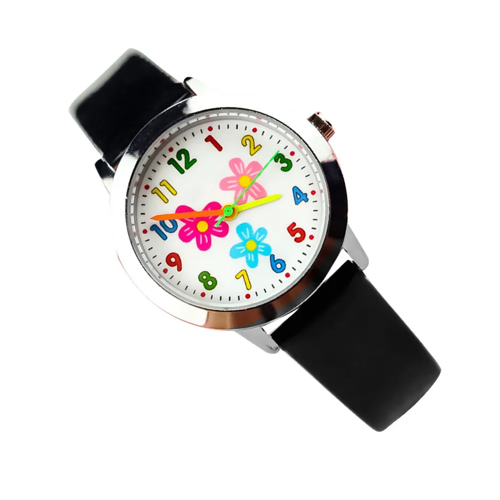 

Часы с цветочным узором, креативные кварцевые часы, черный удобный ремешок, подарок на день рождения, очаровательный подарок для студентов