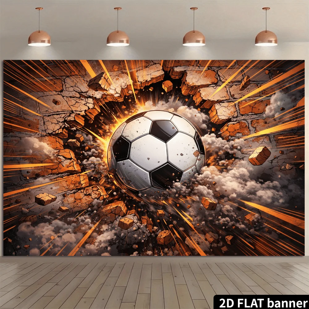 Dynamic Soccer Ball Tapestry, Breaking Wall Effect Sports Art Fabric Poster for Boys Room Gym Decor