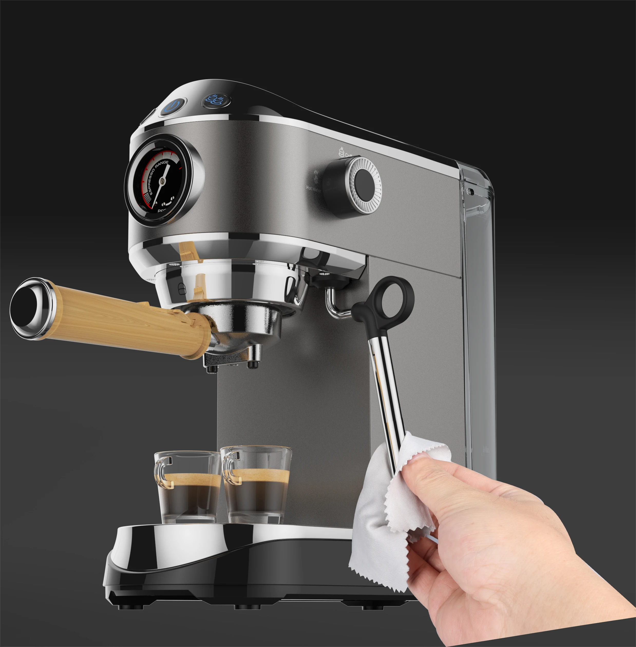 BioloMix 20 Bar semi-automatische espressomachine — roestvrij staal met melkopschuimstaafje voor cappuccino en latte