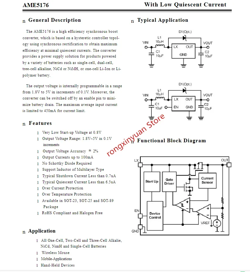 10Pcs/lot  AME5176-BEV330  3.3V SOT23-5 AME5176  AME5176BEV330  Synchronous Boost Converter 100% New original