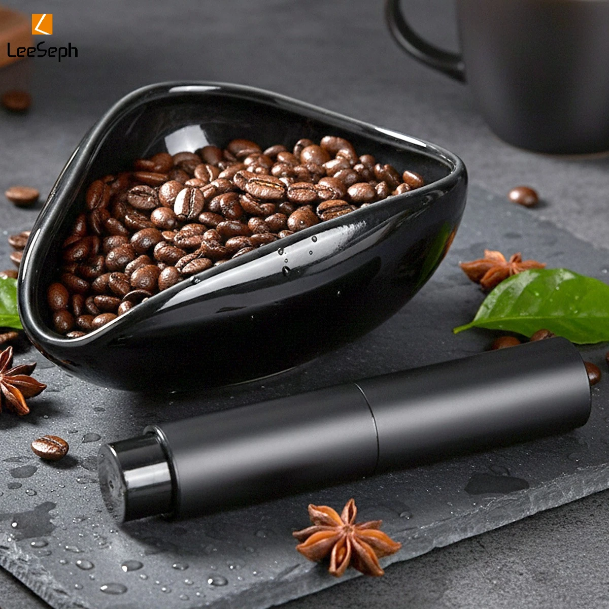 Leeseph Coffee Bean Dosing Cup & Spray Bottle Kit for Bar, Static Reduction Ceramic Single Dose Tray, Barista Accessories Set