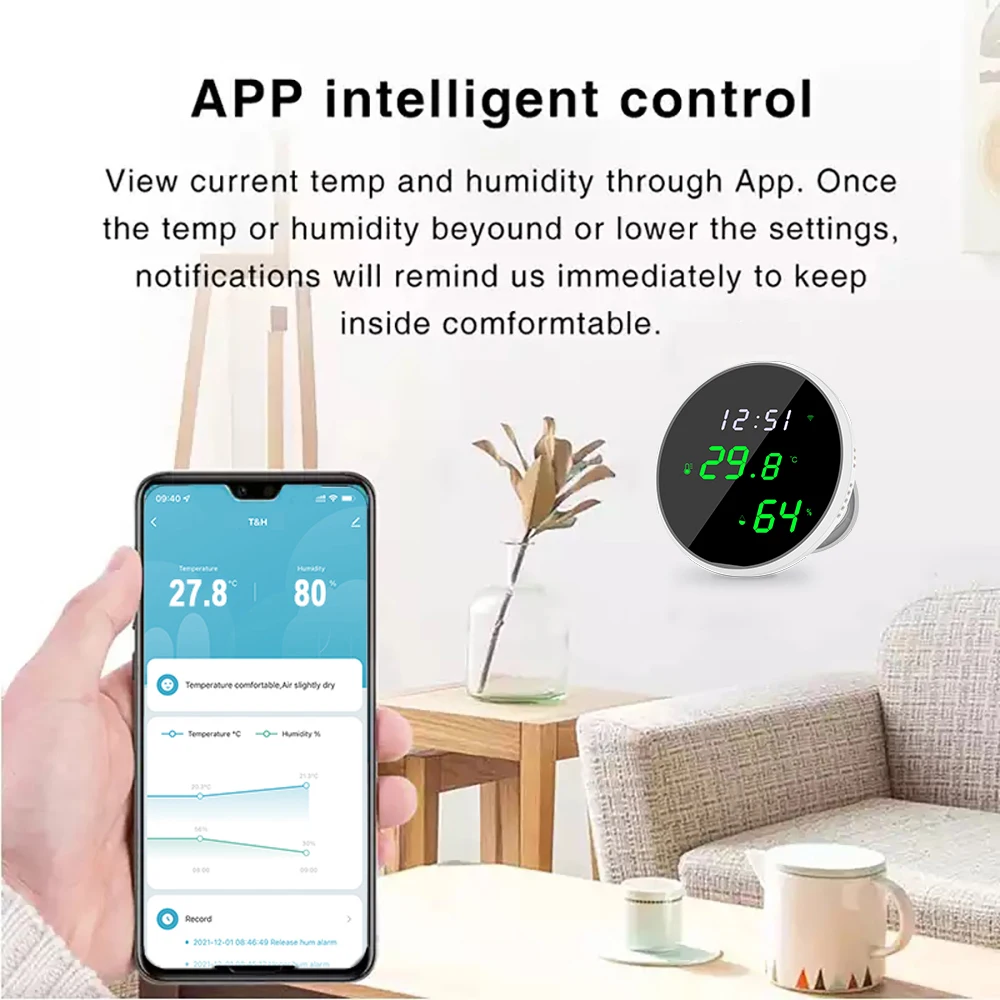 Alarm Push With Lcd Screen Display Smart Life Temperature Sensor With Clock Led Backlight Display Smart Weather Station