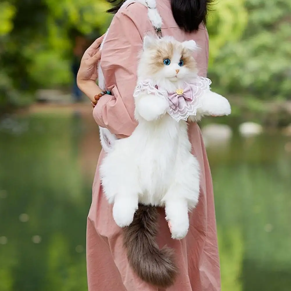 Kattenrugzak Levensechte knuffeldier pluche tas Handgemaakte schattige katvormige rugzak Personaliseer je stijl damestas