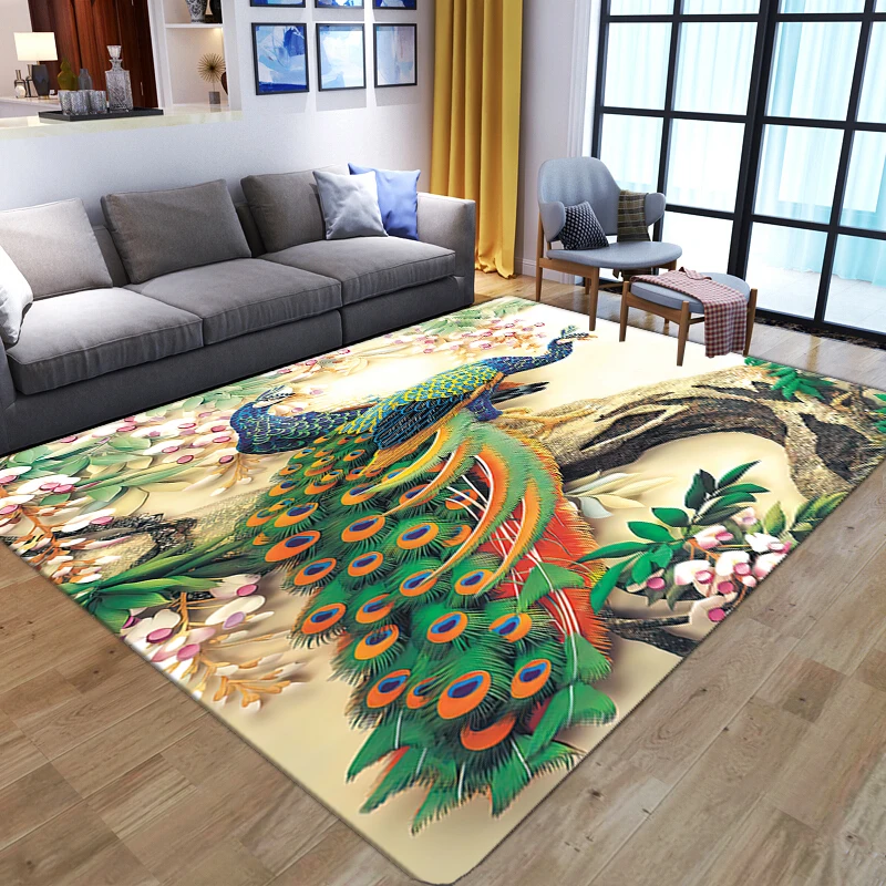 

Beautiful Peacock 3D Carpets For Living Room Gorgeous Floor Mat Girl Bedroom Area Rugs Floral Carpet Bathroom Anti-slip Door Mat