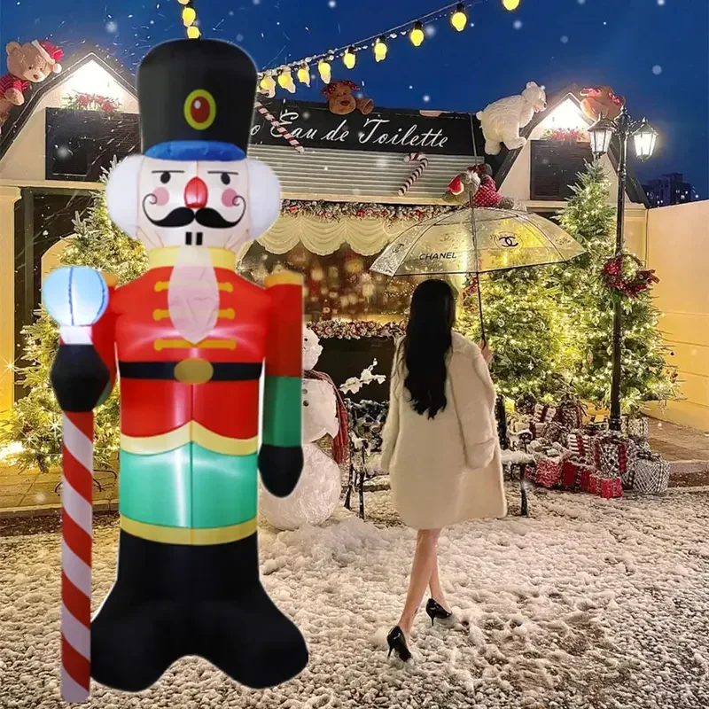 New 2.4M Inflatable Cane Nutcracker Soldier LED Light Outdoors Christmas Decorations for Indoor Home Yard Garden Xmas Decoration