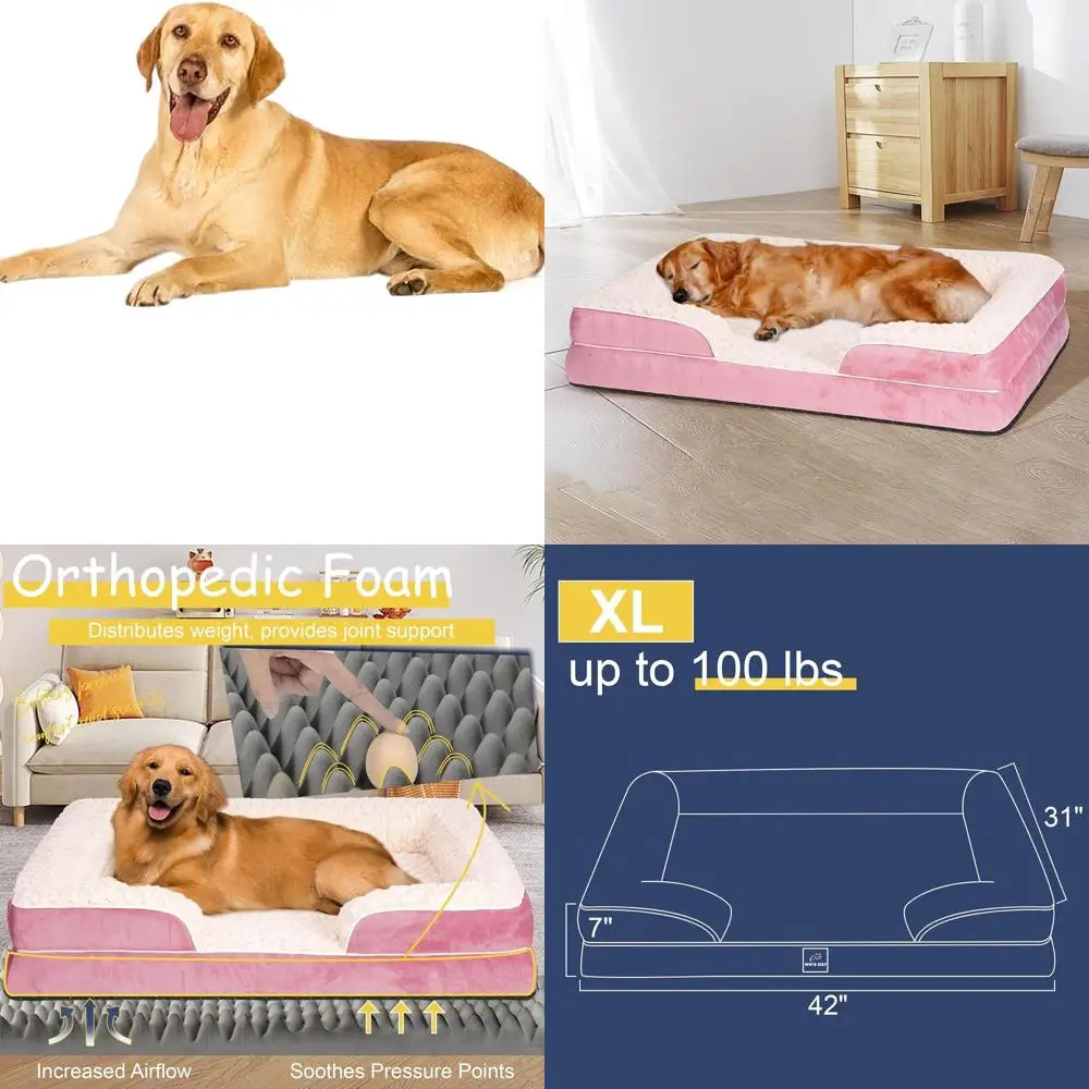 

Memory Foam Orthopedic Dog Bed, XL Washable Cover, Waterproof Pet Sofa for Large & Medium Dogs (Pink)
