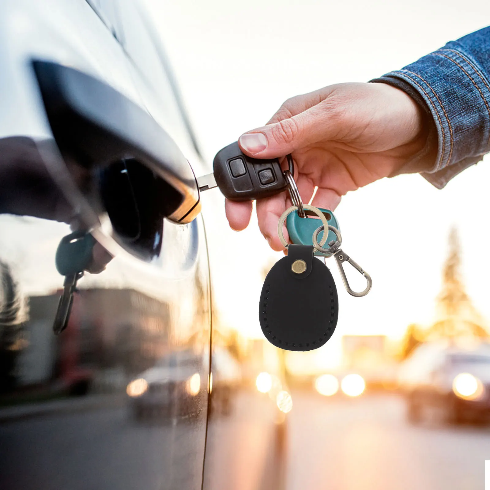 3Pcs Door Access Card Holder Vintage Handmade PU Keychain Smart Card Case Key Ring Fob Protector Multifunctional Storage Pouch