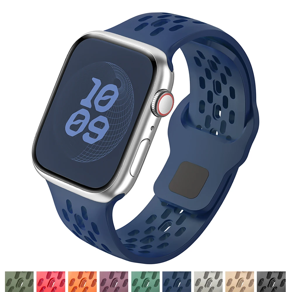 Silicone Strap For Apple watch band 45mm 41mm 44mm 49mm 40mm 42mm Breathable bracelet correa iwatch Series 9 8 7 6 5 3 SE Ultra